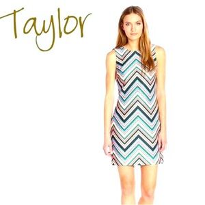 Just…Taylor Chevron Print Sheath Dress Sleeveless Multi Midi Womens Size 6 Small